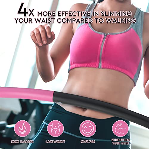 Fiteroc Weighted Hula Hoop for Adults 2.8 lb Adjustable Large Size Black/Pink