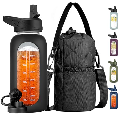 CIVAGO 32 oz Insulated Glass Water Bottle with Straw & Black Holder