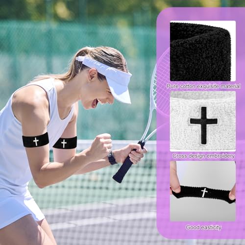Moisture-Wicking Arm Bands with Cross Embroidery - 12 Pcs Black & White