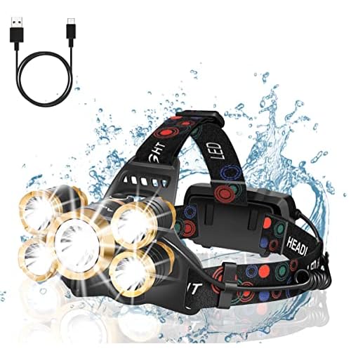 Headlamp Rechargeable,1200 Lumen Ultra Bright 5 LED Headlight Flashlight,Brightest USB Rechargeable Headlamps,Waterproof Zoomable Head Lamp 4 Modes Light for Outdoors Camping Hunting Hiking Hard Hat