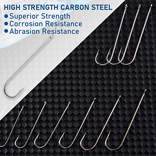 Extra Long Shank Fishing Hooks - 100 Pack #8 for Freshwater