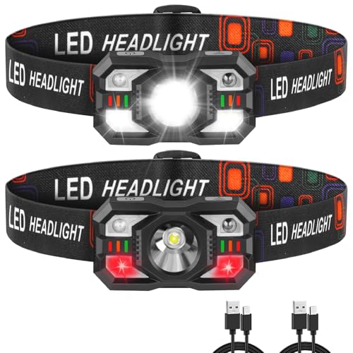 Rechargeable LED Headlamp - 5 Modes, Motion Sensor, Waterproof