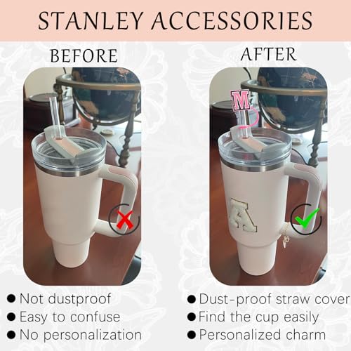 Straw Cover Set with Letter Charm & Stickers - Letter C