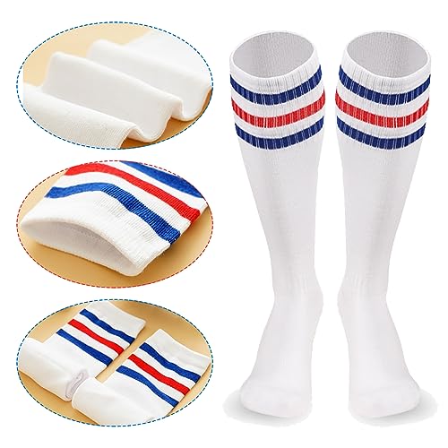 Striped Sweatbands & Socks Set - Red, White & Blue - 10 Pieces