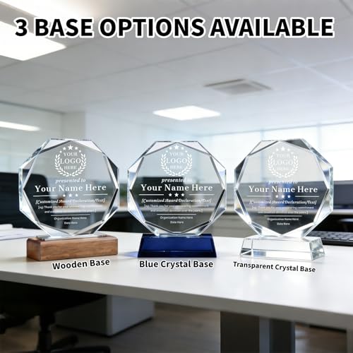 Personalized Crystal Award Trophy - Engraved with Company Logo & Name, Style 01