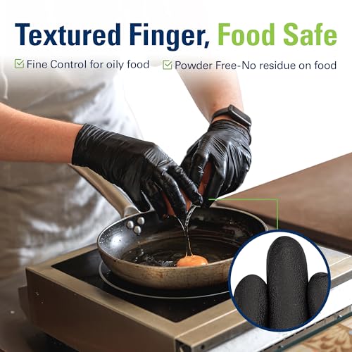 Black Nitrile Gloves, Food Safe Disposable Gloves Latex Free, Rubber Gloves Powder Free for Cooking, Kitchen Clean