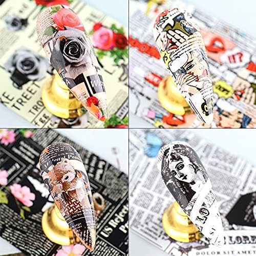 Newspaper Style Nail Art Transfer Foil - 10 Sheets Magazine Print Decals