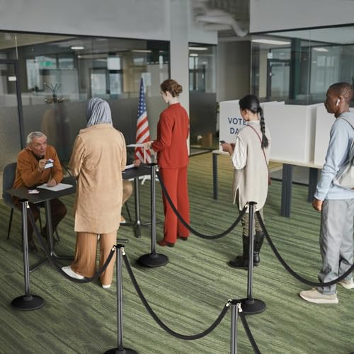 RoadHero Plastic Stanchion Post, Black Velvet Ropes and Poles with Weighted Base, Ropes Safety Barriers for Crowd Control, Party and Movie Theater, 2 PCS