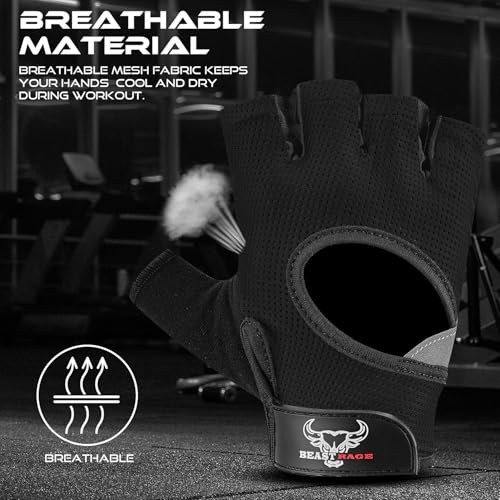 Fingerless Weight Lifting Gloves with Palm Protection - Breathable Gym Gloves for Men & Women