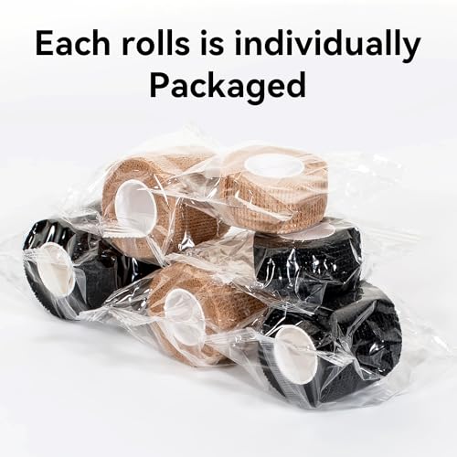 Self-Adhesive Cohesive Bandage Wrap - 1 Inch, 16 Rolls for First Aid & Sports