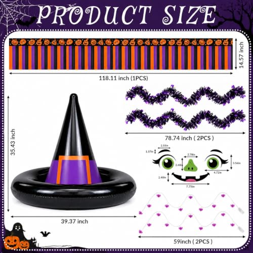 Halloween Golf Cart Decorations Kit with Inflatable Witch Hat, LED Bat Lights & Banners