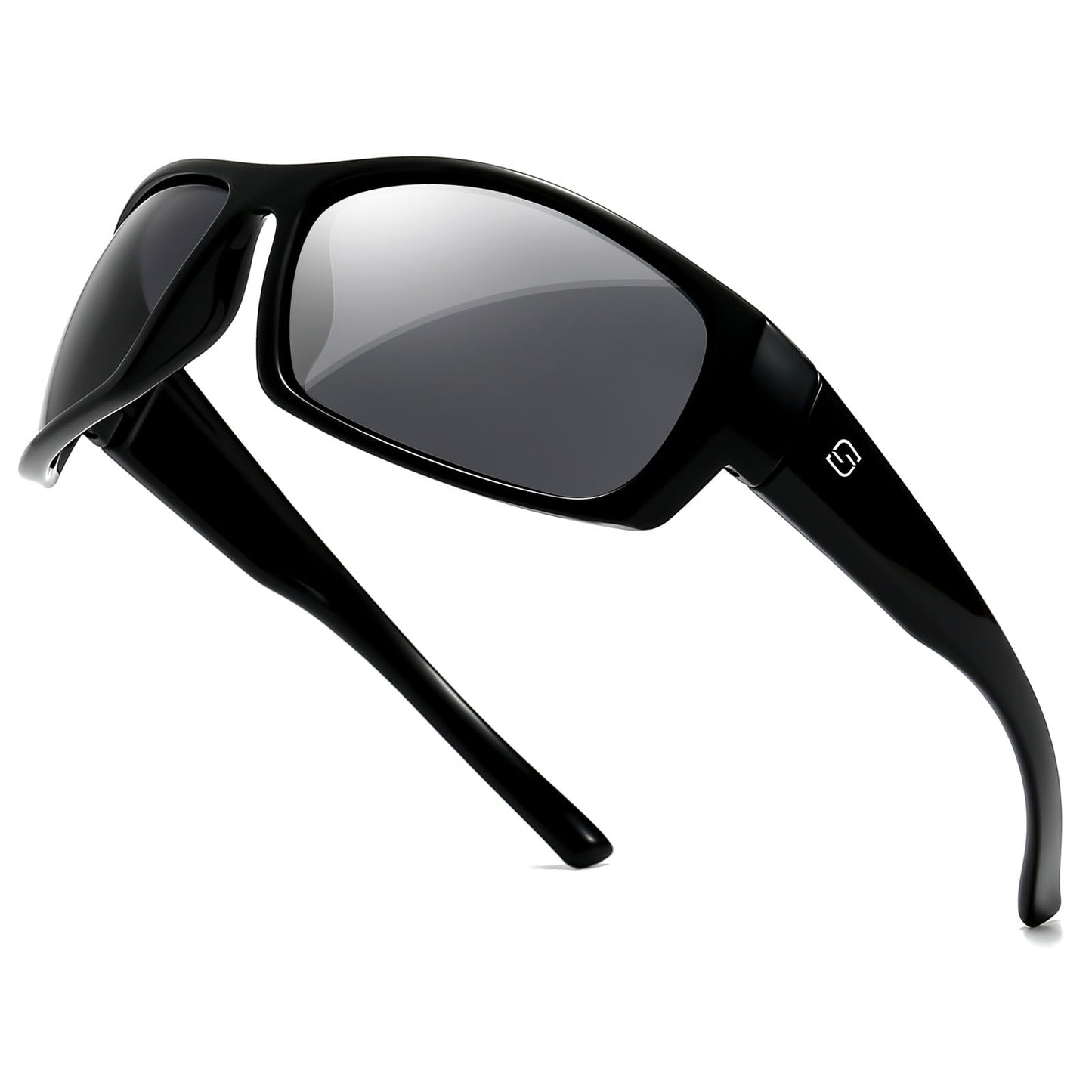 SUNGAIT Wrap Around Polarized Sport Sunglasses for Men Womens Lightweight Rectangle Cycling Running (Bright Black Frame/Grey Lens)