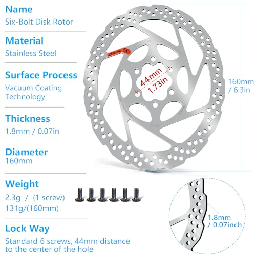 DYISLAND 160mm Disc Brake Rotor with 6 Bolts - Vacuum Coated, 1pc 160mm for MTB/Road/BMX
