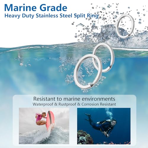 316 Stainless Steel Split Key Ring Set - 5 Sizes, 50 Pieces, Marine Grade Durable Hardware