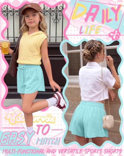 Girls Butterfly 2 in 1 Sports Shorts - Light Blue, 7-8 Years