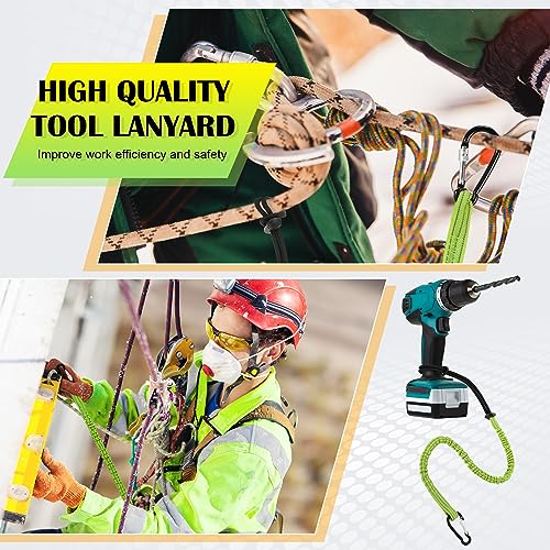 12 Pack Tool Lanyard with Single Metal Buckle and Adjustable Loop End, Standard Length, Maximum Weight Limit 8KG/ 17.6lb, with Aluminum Screw Lock, Retractable Shock Cord Stopper (Green)