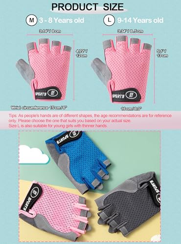 Kids Fingerless Cycling Gloves - Breathable, Shock-Absorbing Pink, Size M (3-8 Years)