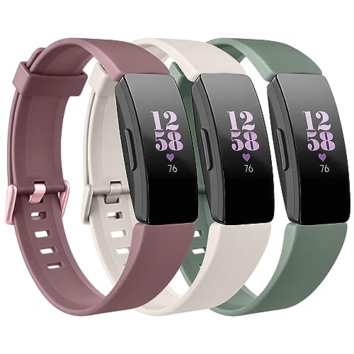 Silicone Replacement Bands for Fitbit Inspire 2 - 3 Pack Smoke Purple, Starlight, Cactus - Small 5.5"-7.1"