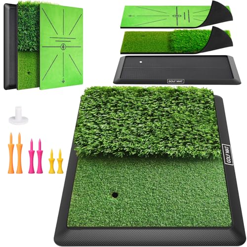 Jspotib Tri-Turf Golf Practice Mat for Indoor & Outdoor Swing & Chipping Training