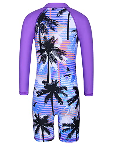 Girls UPF 50+ Long Sleeve Rash Guard Zip Swimsuit One Piece 3-14Y