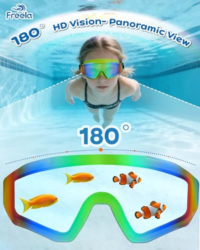 Freela Kids Swim Goggles Anti-Fog UV Protection, Green-Black & Black, 8-16 Years
