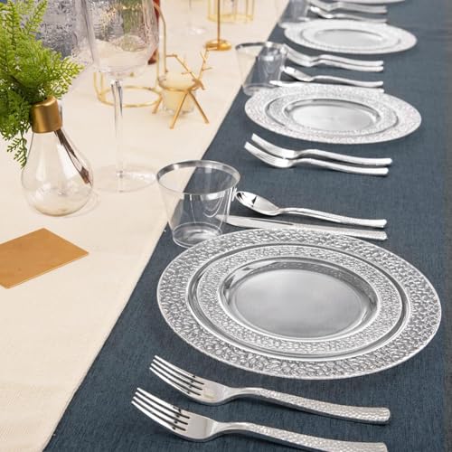 Ciaell 150PCS Silver Disposable Plastic Plates Cutlery Set for Weddings & Parties