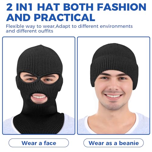 Warm Knitted Ski Mask Balaclava - Large / Black