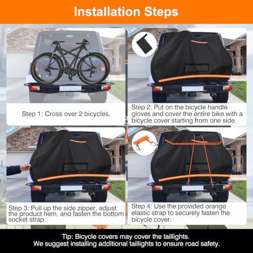 BORDAN 1-Bike Cover on Rear Rack, 74x30x50 in, 600D Waterproof, Includes Bar Cover