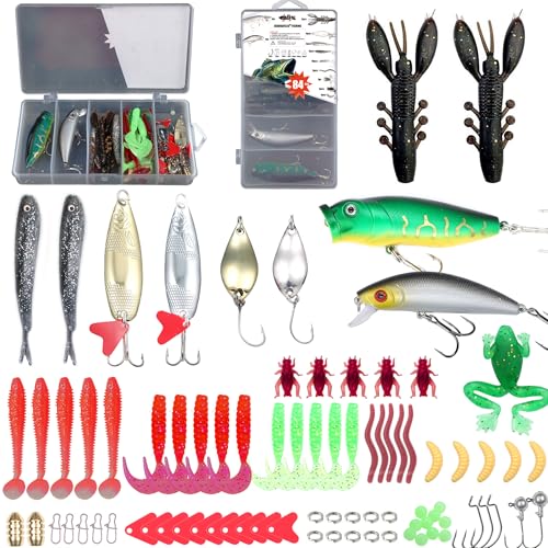 84pcs Fishing Lures Tackle Kit - Mixed Hard & Soft Baits with Portable Box