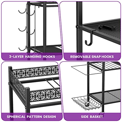 3-Tier Yoga Mat Storage Rack with Wheels & Hooks - Black