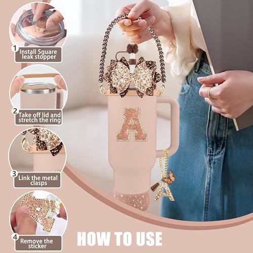 9PCS Bling Brown Stanley Cup Accessory Set - Letter L