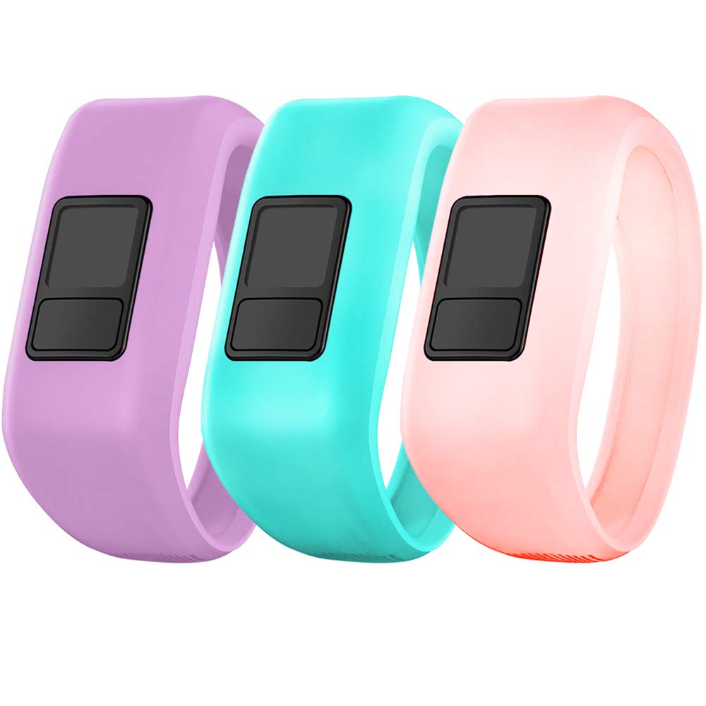 iBREK for Garmin Vivofit jr/jr 2/3 Bands, Silicon Stretchy Replacement Watch Bands for Kids Boys Girls Small Large(No Tracker) (3 Pack: Transparent Pink&Teal&Lavender, Small)