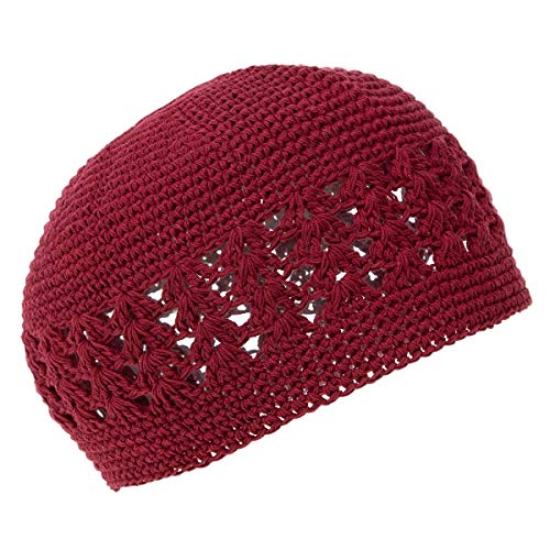 Knit Kufi Hat - Crochet Beanie - One Size Burgundy