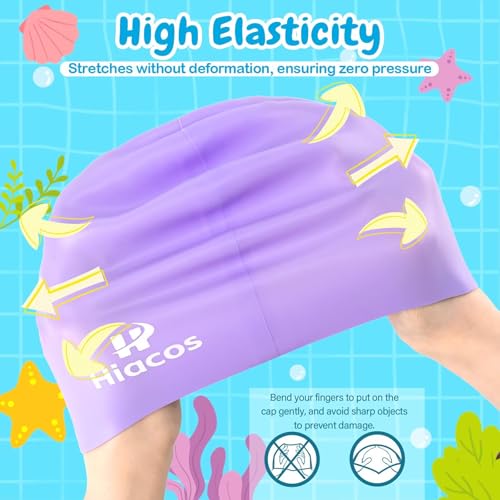 Kids Waterproof Silicone Swim Cap for Girls & Boys - 2 Sizes, Black, 8-15 Years