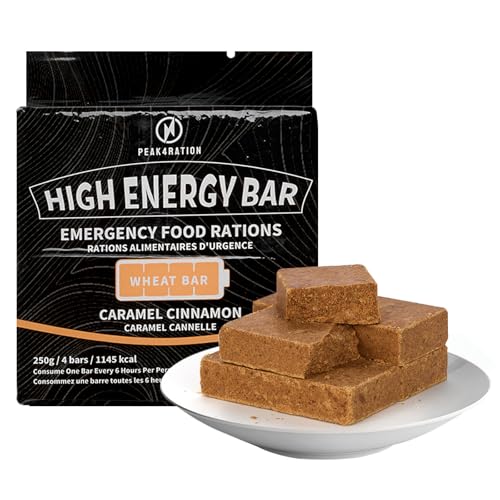 PEAK4RATION High Energy Bar | Emergency Ration Biscuits - Caramel Cinnamon 250g 1145kcal | Long Shelf-Life Compressed Biscuits for up to 1 Day Food Supply - Compact Survival Food Bar MRE for Outdoor Camping, Crisis, Earthquake, Wildfire, Home Preparedness