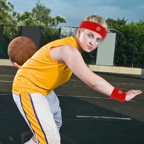 Sports Sweatbands Set for Kids - 2 Headbands & 4 Wristbands - Red & Blue