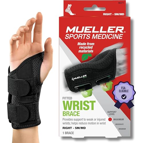 Fitted Wrist Brace for Pain Relief - Adjustable Support for Carpal Tunnel, Tendonitis, Arthritis, Black, Small/Medium