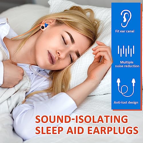 Xuhal 200 Pairs Corded Ear Plugs Silicone Earplugs with Cord Individually Wrapped Reusable Earplugs Sleep Noise Cancelling Hearing Protection for Snoring Shooting Studying Construction (Blue)