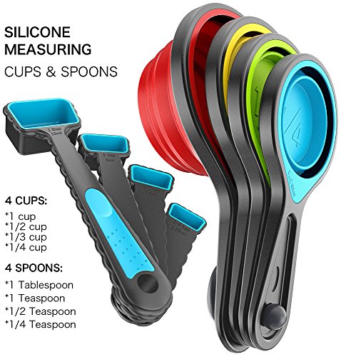 Collapsible Measuring Cups and Spoons Set - 8 Pieces, Multicolor
