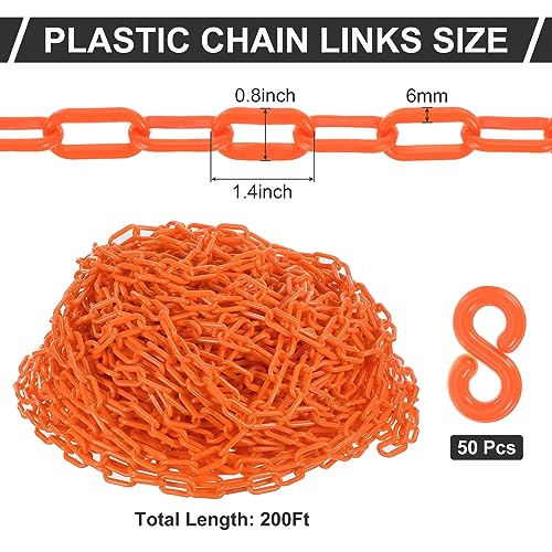 PATIKIL Plastic Chain Links, 200 Foot Safety Chains, Orange Plastic Chains for Barriers, Crowd Control, Queue Lines, Parking, Fences, Gate, Concerts, and Decoration