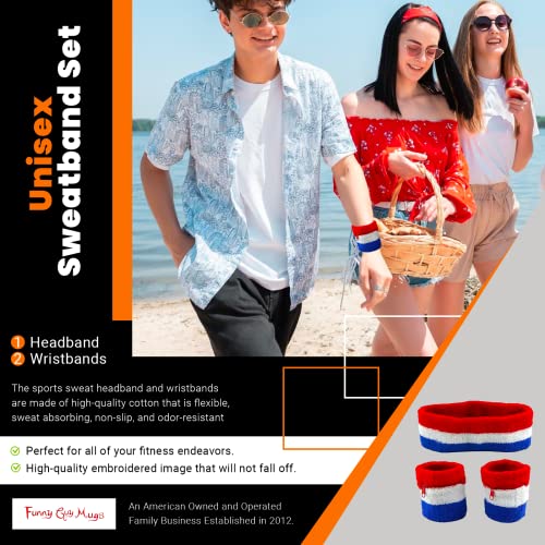 3-Piece Sweatband Set with Zipper Wrist Wallets - USA Pattern
