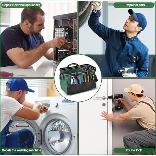 2 Pack Rugged 16-Inch Wide Mouth Tool Bag for Professionals, Waterproof and Durable. Great for Construction Electricians Carpentry and DIY Enthusiasts (Green,Bule)