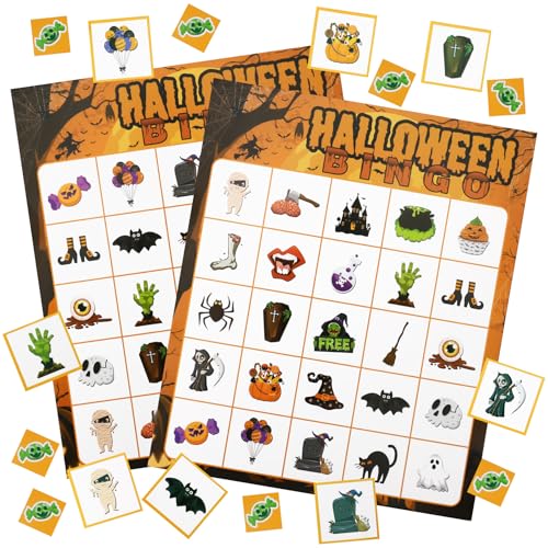 Halloween Bingo Game Cards - 24 Players, Orange Theme