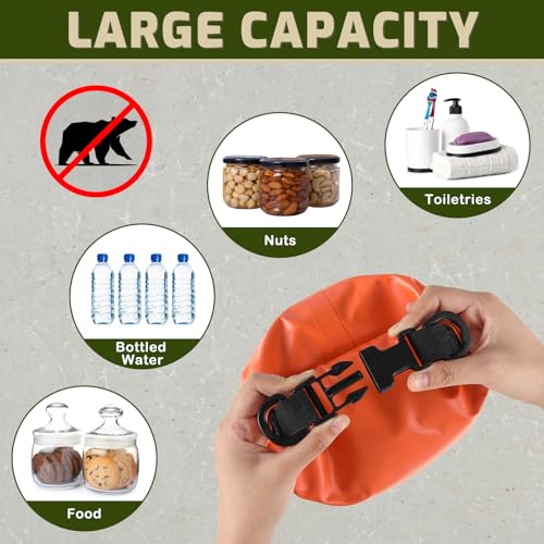 NVAAV Orange 10L Bear Food Bag Hanging Kit – Waterproof 500D PVC, Includes Rope, Carabiners & Bell