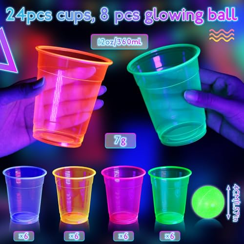 Glow in the Dark Cups and Balls Set - 32 Pcs Multicolor