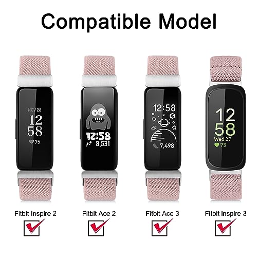 3-Pack Elastic Bands for Fitbit Inspire - Black, Pink & Starlight