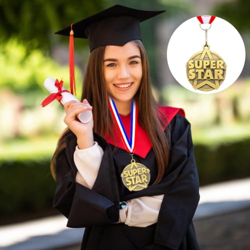 30 Pcs 2" Gold Super Star Medals with Neck Ribbons - Awards