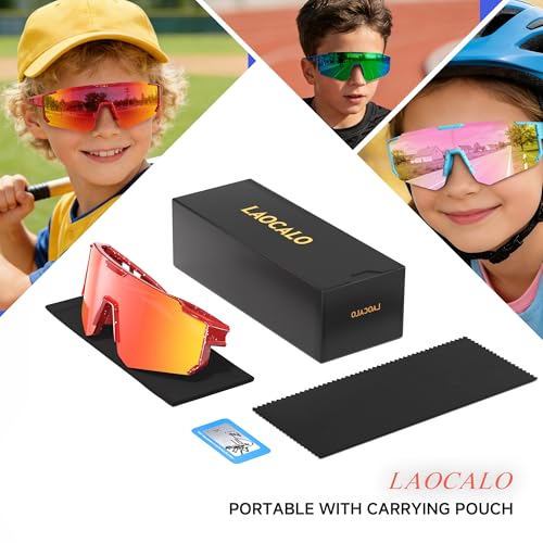 Kids Polarized Baseball Sunglasses - Lightweight Red for Ages 3-12