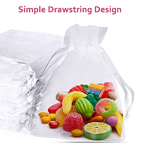 100-Pack White Organza Gift Bags - 4x6 Inch Sheer Drawstring Pouches