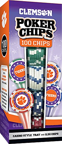 100-Piece Casino Style Poker Chips - Clemson Tigers Colors